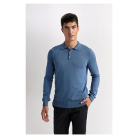 DEFACTO Men's Dark Blue Standard Fit Regular Cut Polo Collar Soft Textured Premium Knitwear Swea