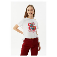 Trendyol White Printed Tie Detailed Crop Knitted T-Shirt