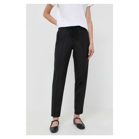 Kalhoty s příměsí vlny Twinset černá barva, jednoduché, high waist