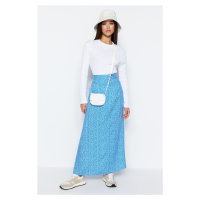 Trendyol Blue Floral Printed Viscose Woven Flare Skirt