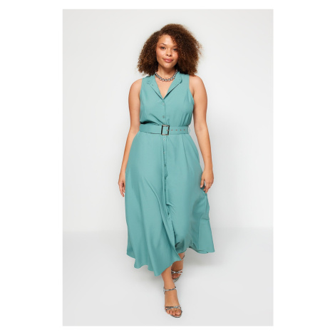 Trendyol Curve Mint Belted Woven Shirt Dress