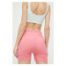 Kraťasy Guess dámské, růžová barva, hladké, high waist