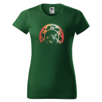 DOBRÝ TRIKO Dámské tričko s potiskem Horská jízda Barva: Lahvově zelená
