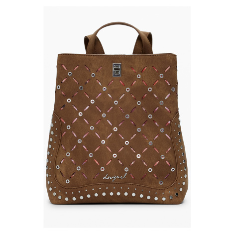 Hnědý fashion batoh s ozdobnými druky Desigual
