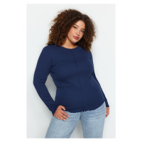 Trendyol Curve Navy Blue Crew Neck Corded Knitted Blouse