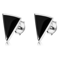 Puzetové náušnice ze stříbra 925, černý onyxový trojúhelník, lesklá kontura
