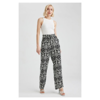 DEFACTO Patterned High Waist Wide Leg Pocket Viscose Trousers