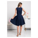 Tmavě modré krátké šaty s áčkovou sukní