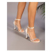 Shoeberry Women's Kenza White Skin Platform Heeled Shoes with Stones.