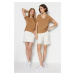 Trendyol Light Brown 2-Pack Basic V-Neck and Crew Neck Knitted T-Shirt