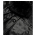Černý dámský kožený kabát s kožešinovým límcem (OMDL-021)