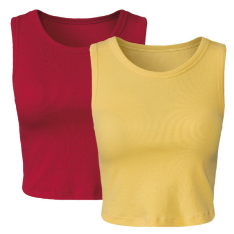 esmara® Dámský žebrovaný crop top s BIO bavlnou, 2 kusy (červená/žlutá)
