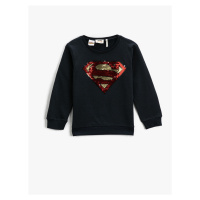 Koton Superman Printed Licensed Sweatshirt Sequin Embroidered Crew Neck Cotton
