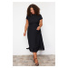 Trendyol Curve Black A-Line Maxi/Long Length Short Sleeve Woven Plus Size Dress