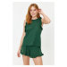 Trendyol Emerald Green 100% Cotton Ruffle Detail Undershirt-Shorts Knitted Pajamas Set