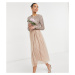 Maya Tall Bridesmaid long sleeve midi tulle dress with tonal delicate sequin in taupe blush-Pink