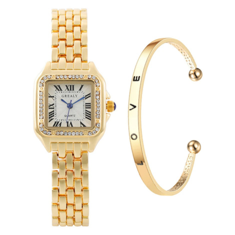 Dámské elegantní hodinky – čtvercové pouzdro, kovový pásek