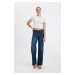 DEFACTO Straight Wide High Waist Long Jean Washed Trousers