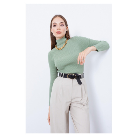 Lafaba Women's Mint Green Turtleneck Knitwear Sweater