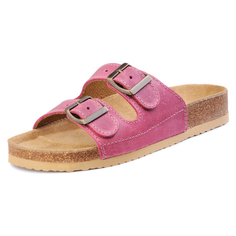 Dámske kožené pantofle dvouprackové růžové