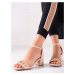 Designové hnědé dámské  sandály na širokém podpatku