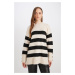 DEFACTO Women's Regular Fit Crew Neck Button Detail Striped Knitwear Sweater Tunic