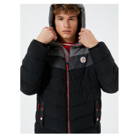 Koton Down Jacket Hooded Printed Color Block Zippered Pocket