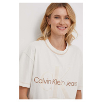Bavlněné tričko Calvin Klein Jeans béžová barva
