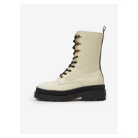 Krémové dámské kožené boty Scotch & Soda Aubri Mid Boot Off Wht Croco