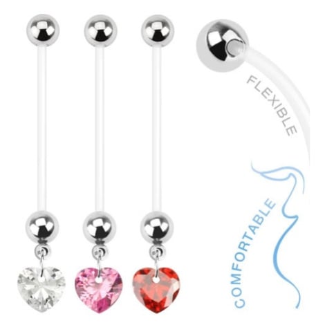 Bioflex piercing do pupíku pro těhotné ženy - zirkonové srdce - Barva zirkonu: Růžová - P Šperky eshop