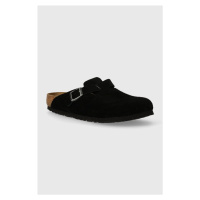Semišové pantofle Birkenstock Boston pánské, černá barva, 1027142