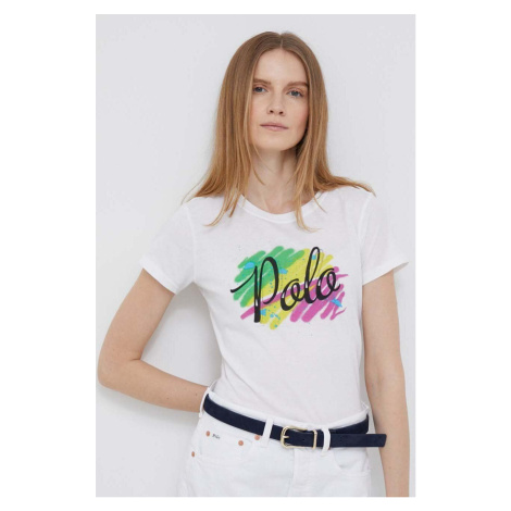 Bavlněné tričko Polo Ralph Lauren bílá barva