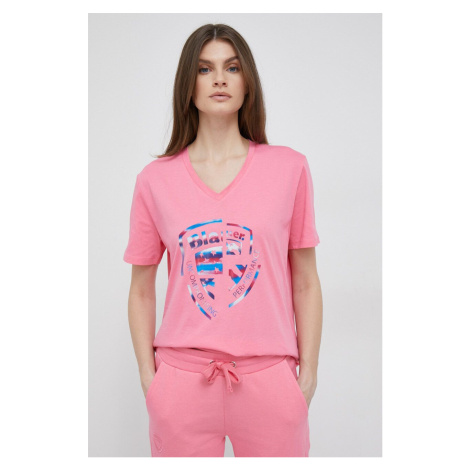 Bavlněné tričko Blauer růžová barva
