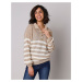 Blancheporte Pruhovaný pulovr s výstřihem na knoflíky, hladký vzor mohérový na dotek režná/karam
