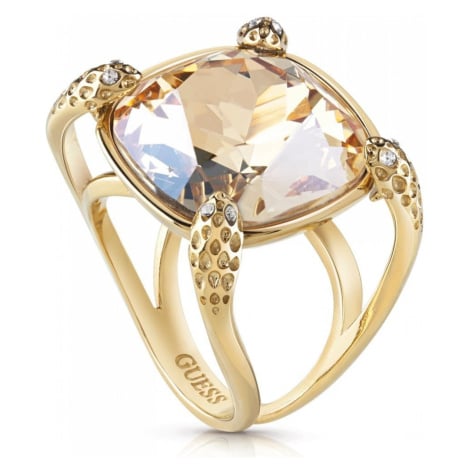 Guess Výrazný pozlacený prsten s krystaly UBR29024