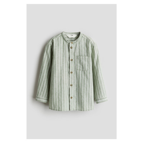H & M - Linen-blend grandad shirt - zelená H&M