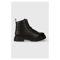 Kožené trapery Tommy Jeans TJM WARM LINING BOOT pánské, černá barva, EM0EM01274