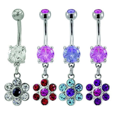 Piercing do pupíku - zirkonový květ - Barva piercing: Růžová - Tmavě Fialová Šperky eshop