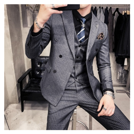 Luxusní oblek s pruhy dvouřadé sako, vesta a kalhoty JFC FASHION