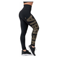 Nebbia Gold Print Leggings Black Fitness kalhoty