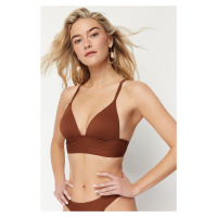 Trendyol Brown Triangle Push Up Textured Bikini Top