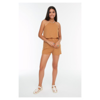 Trendyol Camel Polka Dot Jumpsuit With Back Detail