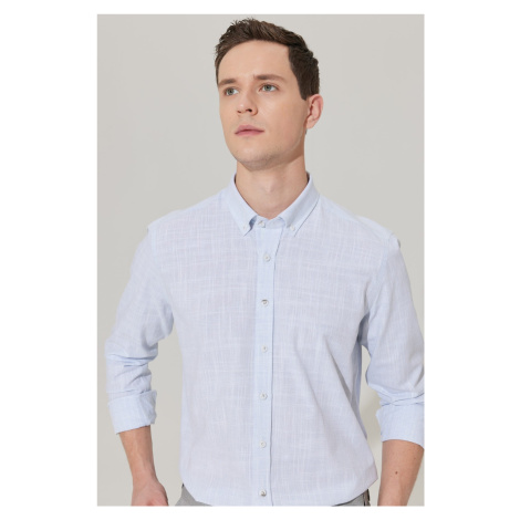 ALTINYILDIZ CLASSICS Men's Blue Slim Fit Slim-fit, Buttoned Collar Linen-Looking 100% Cotton Fla AC&Co / Altınyıldız Classics