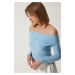 Happiness İstanbul Women's Sky Blue Off-the-Shoulder Gather Detailed Blouse