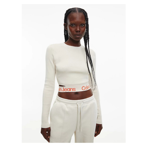 Krémový dámský cropped svetr s průstřihy Calvin Klein Jeans