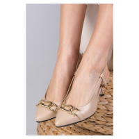 Mio Gusto Perla Nude Open Back Chain Accessory Short Heeled Shoes