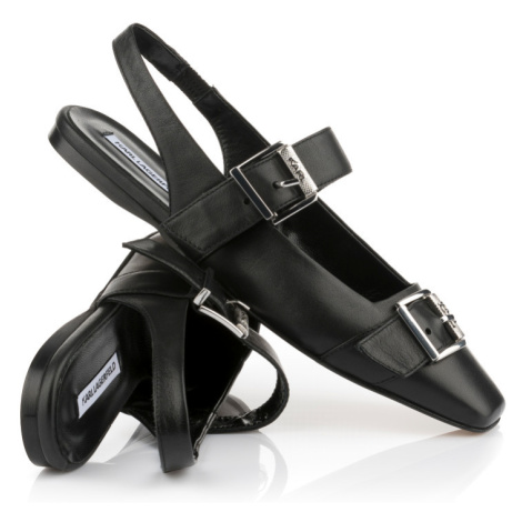 Baleríny karl lagerfeld konnie double strap pump black lthr w/silver
