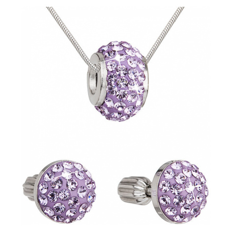 Evolution Group Sada šperků s krystaly náušnice a přívěsek fialové kulaté 39200.3