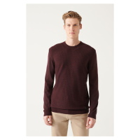 Avva Men's Burgundy Crew Neck Front Textured Regular Fit Knitwear Sweater