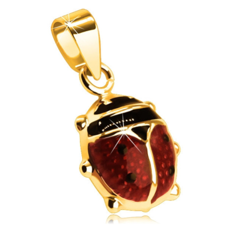 Zlatý 9K přívěsek - větší vypouklá beruška pokrytá červenou a černou glazurou Šperky eshop